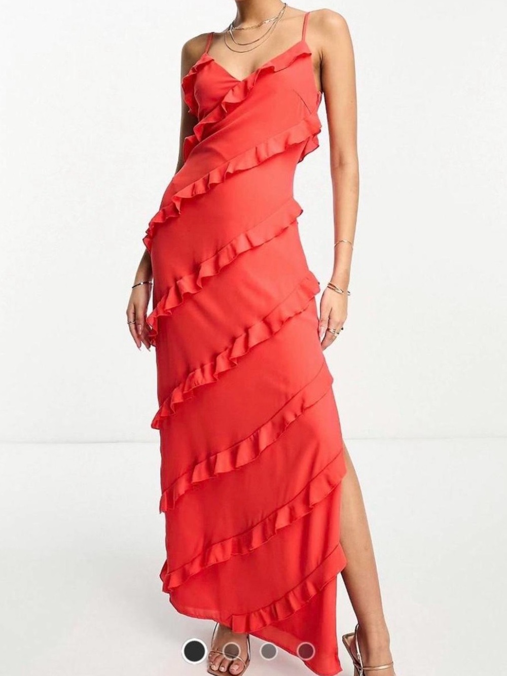 Pretty Lavish Nadine Asymmetrical Ruffle Maxi Dress in Ruby Red Size 6 NEW